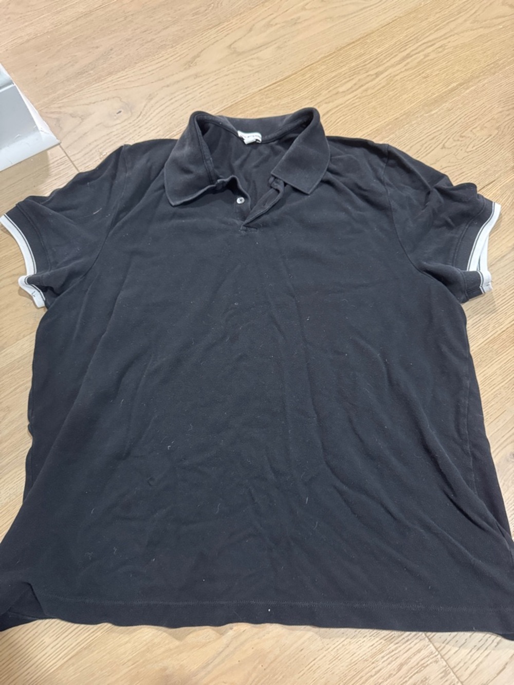 James Perse Black Polo with White Sleeve Trim